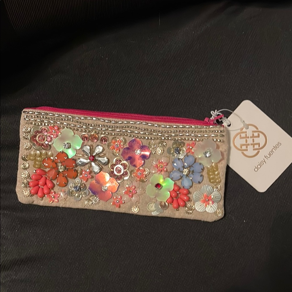 Daisy Fuentes Pink and Cream Cosmetic Bag with Floral Design